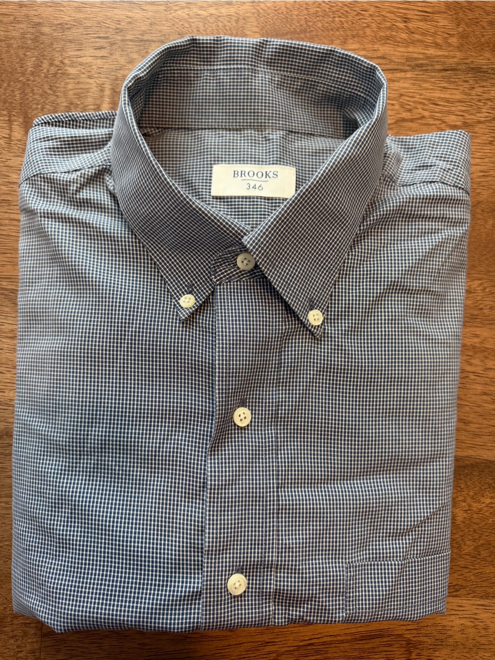 Brooks 365 Men Blue and White Micro-Check Button-Down Shirt Size 16.5 34/35